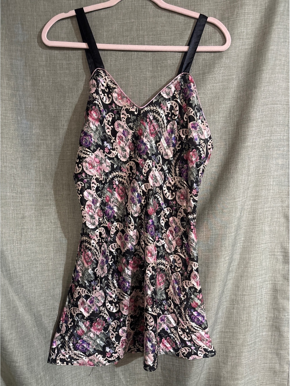 Floral Patterned Slip Dress with Black Straps